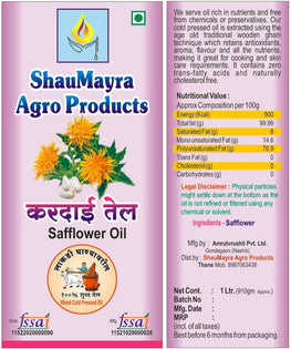 ShauMayra Cold-Pressed Safflower (Kardai)  Oil – 100% Pure, Wooden Ghani Extracted, Chemical-Free Cooking Oil