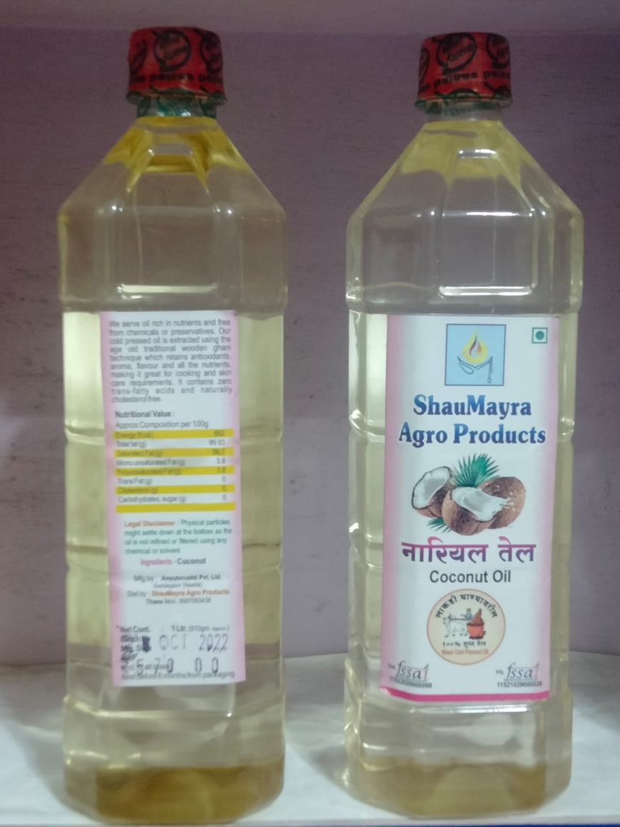 ShauMayra Cold-Pressed Coconut Oil – 100% Pure, Wooden Ghani Extracted, Chemical-Free Cooking Oil