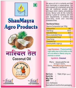 ShauMayra Cold-Pressed Coconut Oil – 100% Pure, Wooden Ghani Extracted, Chemical-Free Cooking Oil